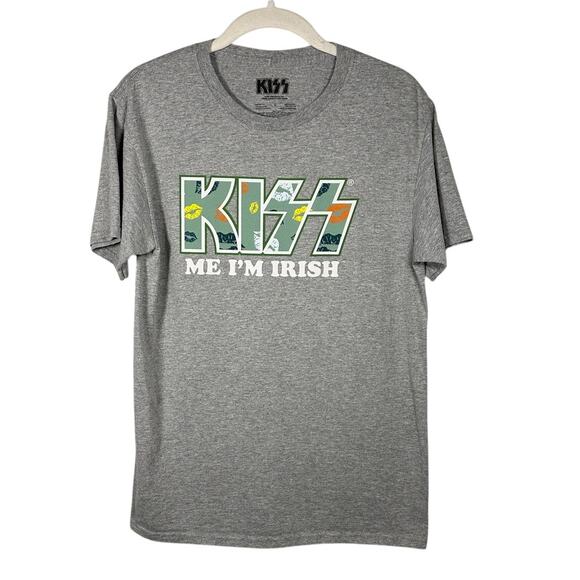 Kiss Gray Cotton Blend "Kiss Me I'm Irish" Graphic T-Shirt Women's Small - Picture 1 of 4
